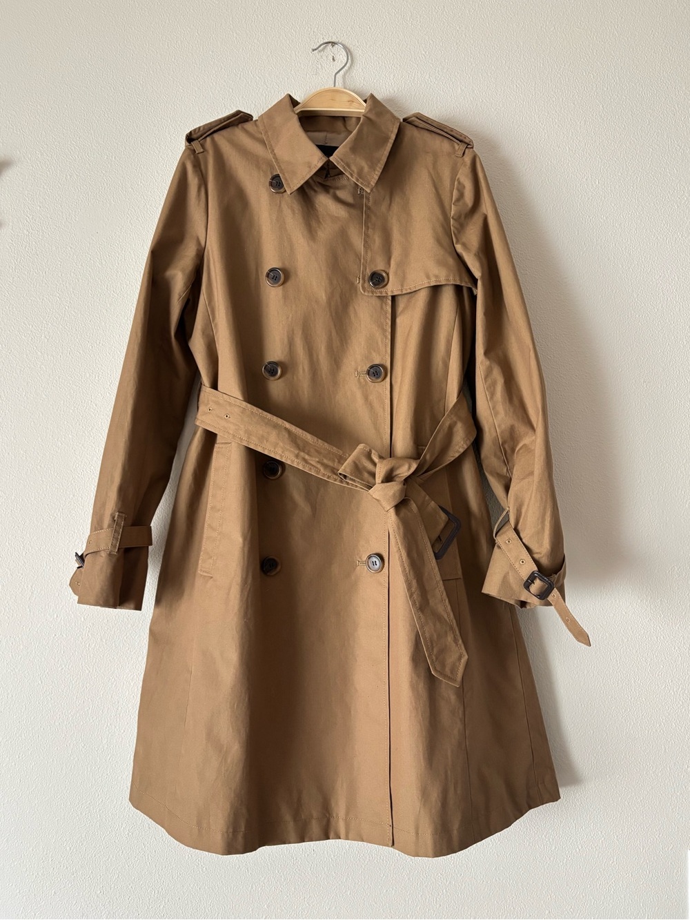 J. Crew Iconic Classic Tan Trench Coat Belted Double-Breasted Fall Jacket Size 6 - Picture 3 of 8
